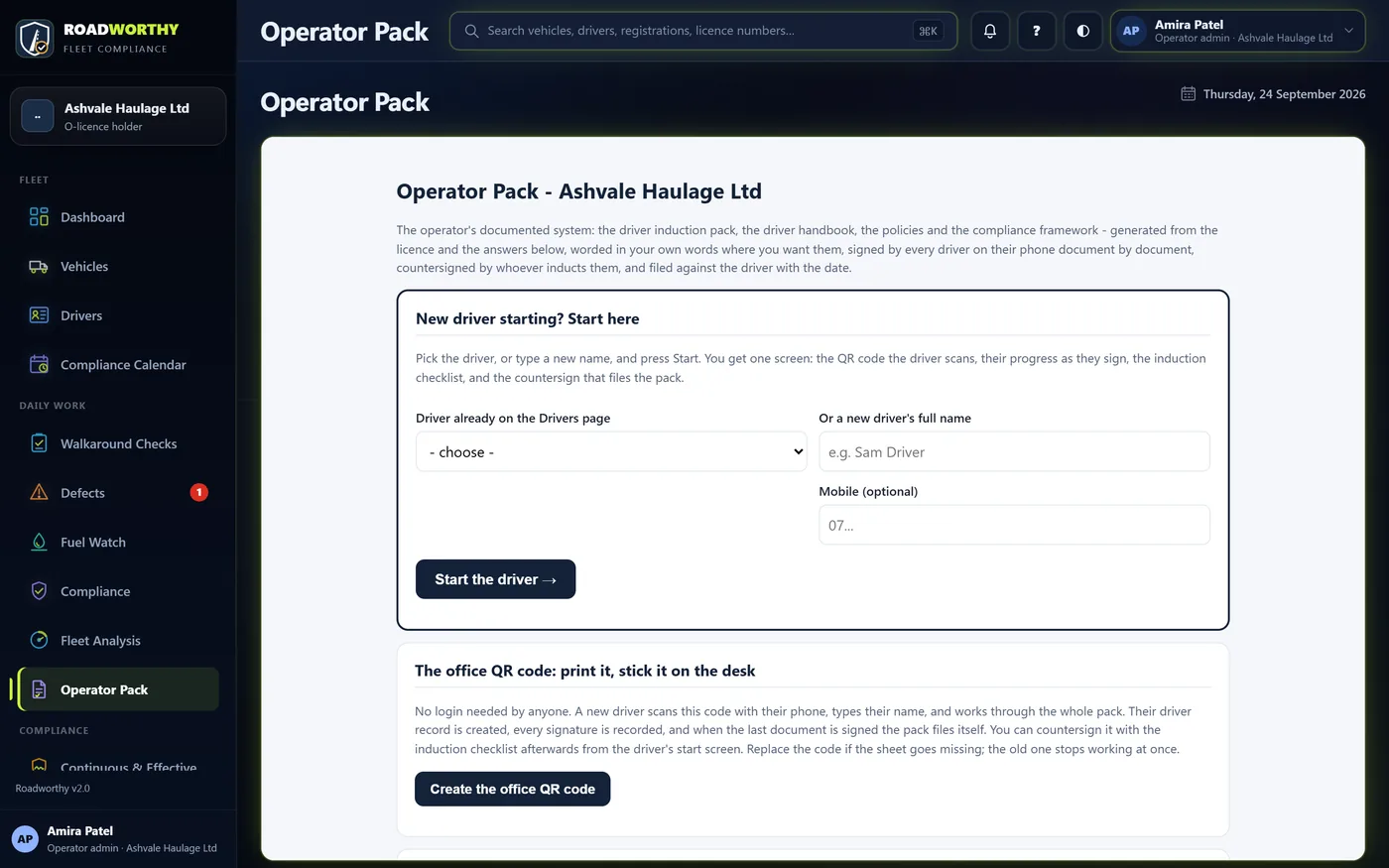 The Operator Pack: starting a new driver's induction, and the office QR code